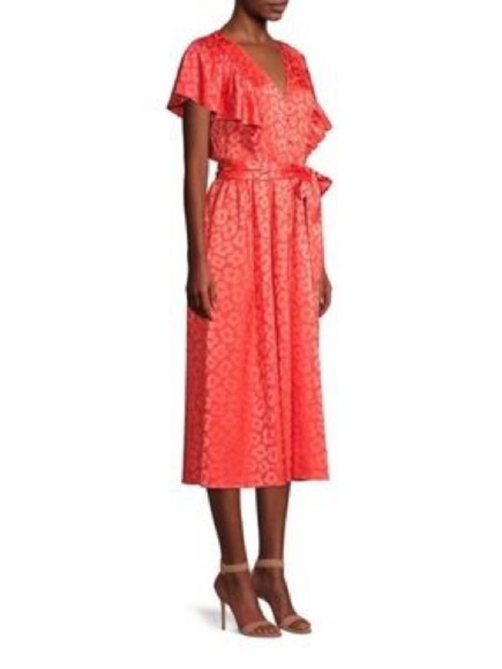 Kate Spade Poppy Field Coral V-Neck Midi Dress with Tie Waist $428